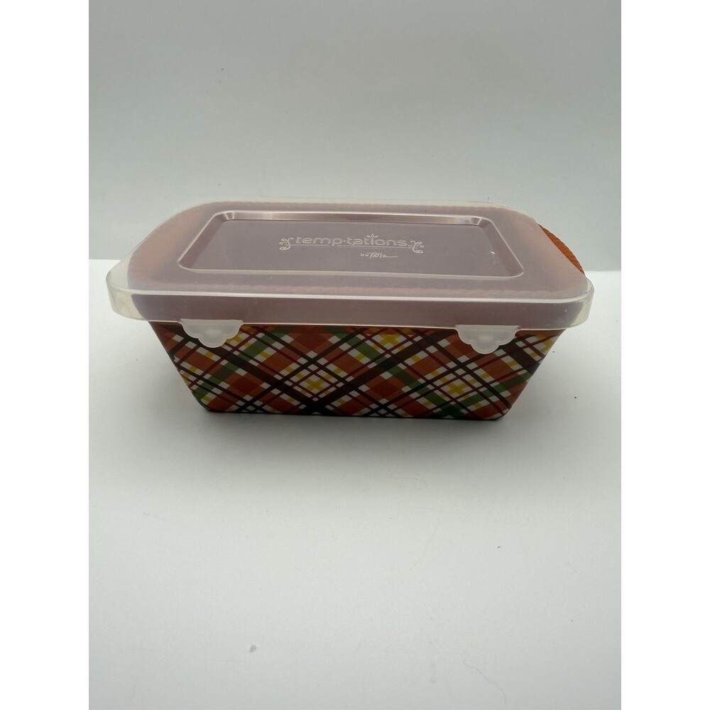 Temp-Tations By Tara 12 Ounce Mini Loaf Dish Red/White/Blue Plaid With Lid